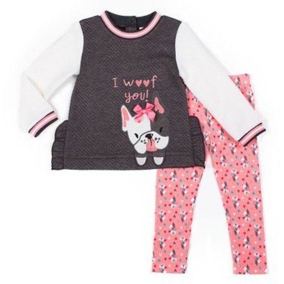 Little Lass | 'I Woof You' Frenchie 2 piece outfit